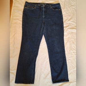 Lands End Straight Leg Jeans Womens 16 Mid/High Rise Blue Cotton Denim Dark Wash
